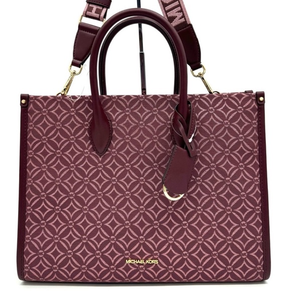 Michael Kors Medium Mirella Tote Bag Ox Blood Multi - Picture 1 of 12
